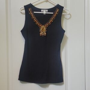 Women Size MEDIUM Black Top Bead Embellished Sleeveless By DRESS BARN